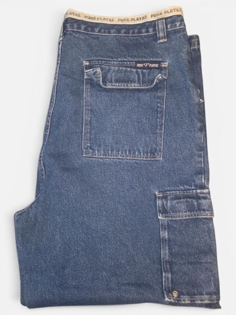 Relaxed Fit Men's Blue Denim Cargo Jeans